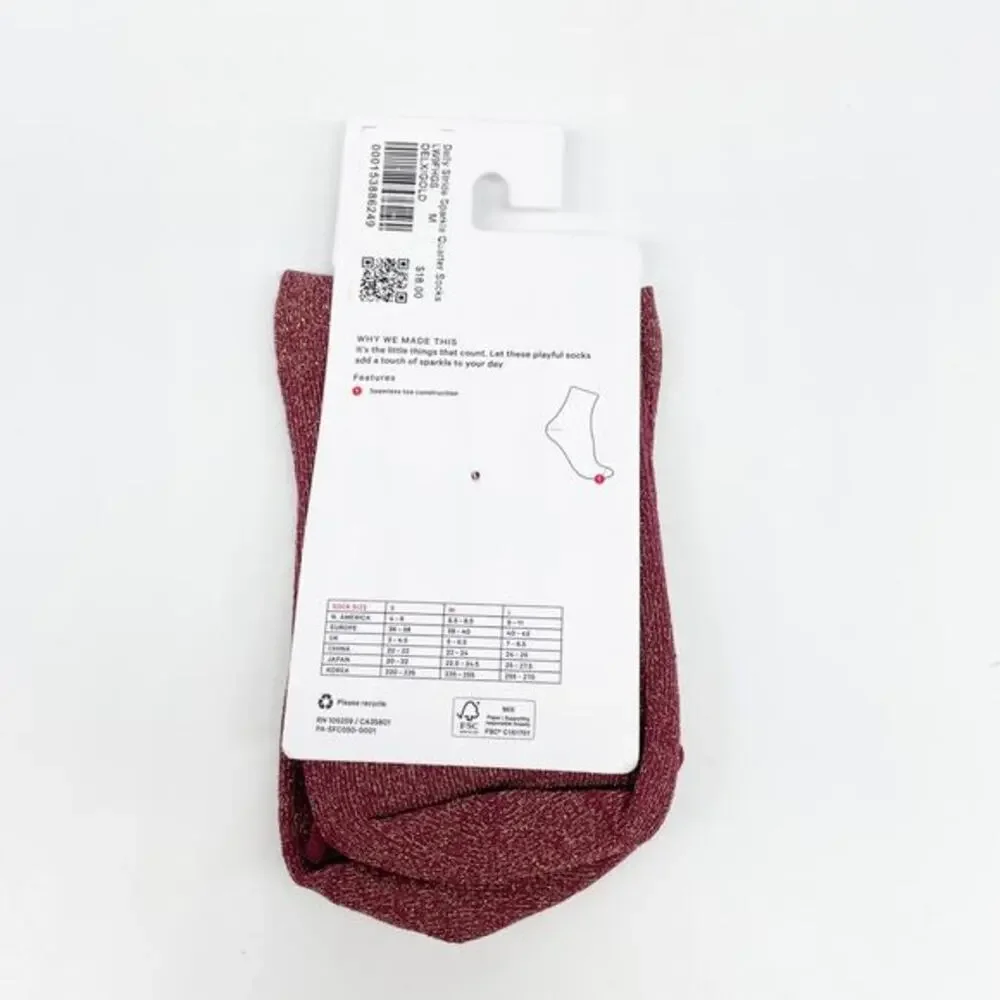 Lululemon Women Daily Stride Sparkle Quarter Socks Deep Luxe Gold Medium 6.5-8.5